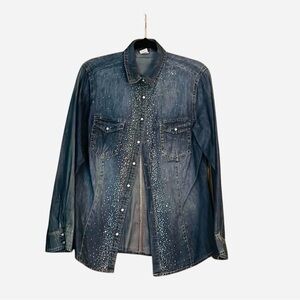 Blue Jean Bling button down Top -M